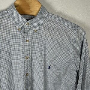Ralph Lauren Shirt Mens Size XLTall Blue Brown Plaid Long Sleeve Button Down